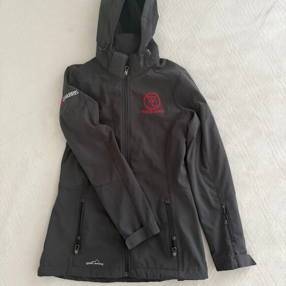 Eddie Bauer Soft Shell Parka Womens S Full Zip Jacket Hooded Black 5 pockets - Picture 1 of 15